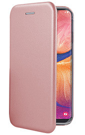 Кожени калъфи Кожени калъфи за Samsung  Луксозен кожен калъф тефтер ултра тънък Wallet FLEXI и стойка за Samsung Galaxy A20e A202F златисто розов
